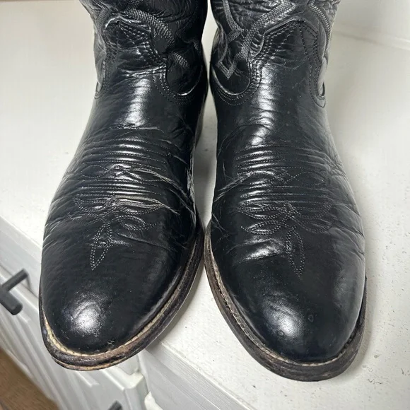 Larry Mahan Vintage Cowboy Boots Black Leather Western Boots Men’s 8.5 Wmn 10 - Picture 3 of 10